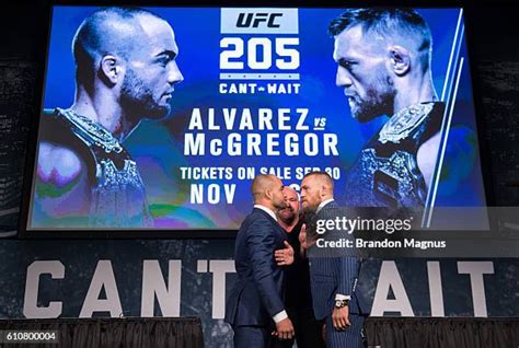 Eddie Alvarez and Conor McGregor face off at the UFC 205 press conference