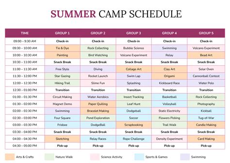 Legacy MMA Summer Camp Schedule